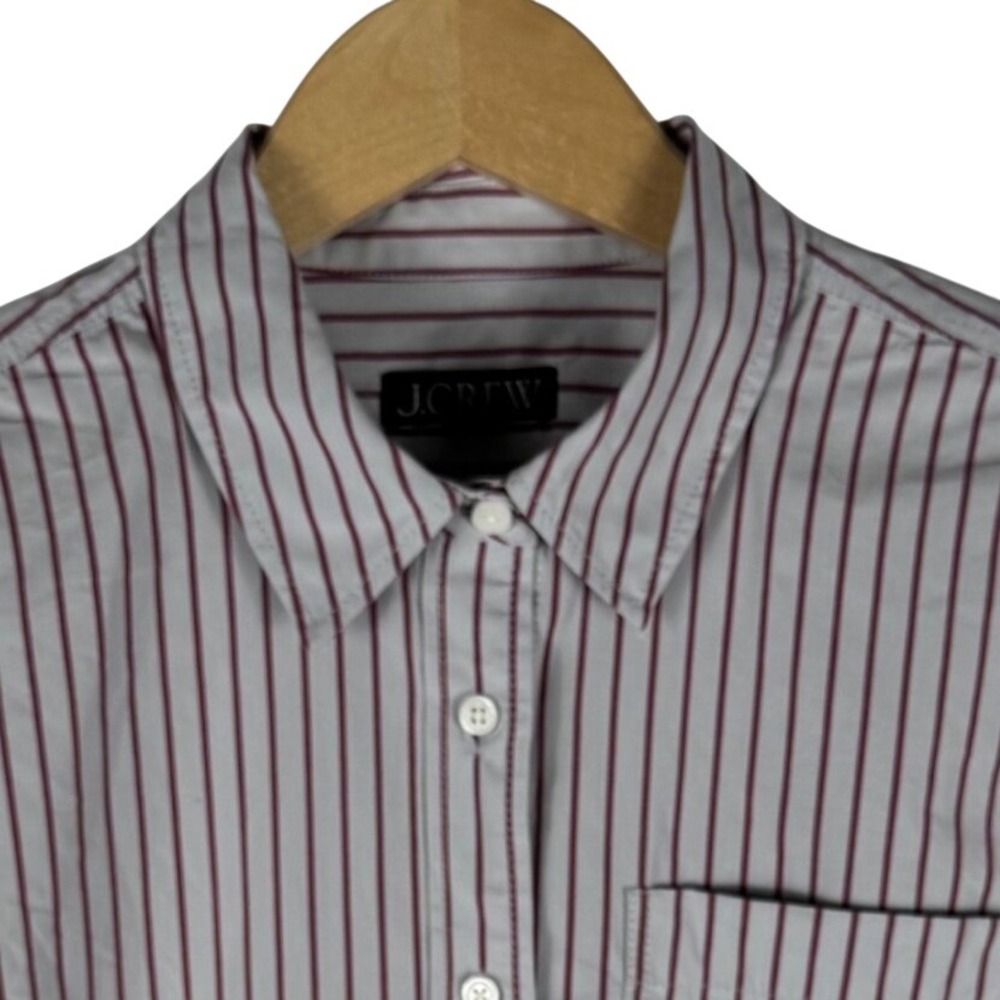 J.Crew Striped Cotton Button Down Cropped Shirt Womens M Grey Burgandy